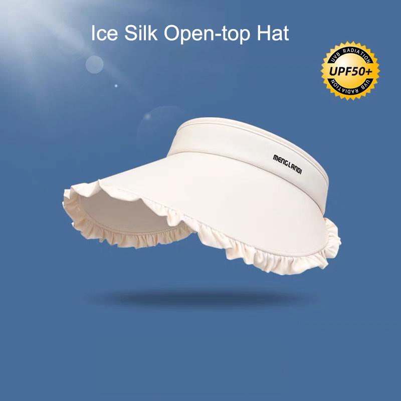 Sweetheart Ice Silk Wide-Brim Lace Sun Hat Breathable Open-Crown Visor With Uv Protection For Travel