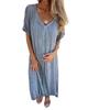 European & American Cross-Border Fashion 2025 V-Neck Cotton Linen Semi-Formal Dress