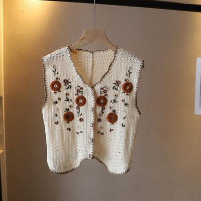 Spring Korean Style Women's Forest Style Three-dimensional Small Flower Embroidery Vest Knitted Cardigan