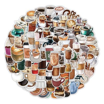 100 Coffee Doodle Stickers Skateboard Suitcase Water Cup Decoration Stickers Waterproof Children Cartoon Stickers