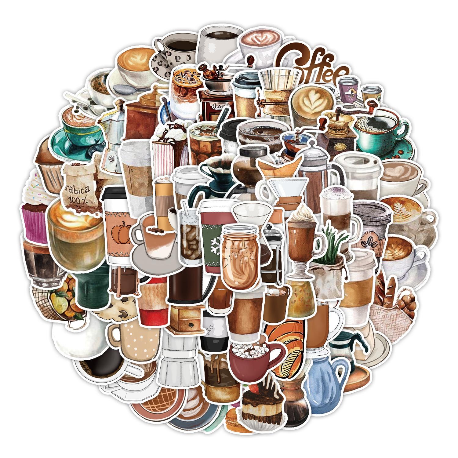 

100 Кофейных Дудл Наклеек Скейтборд Чемодан Водяной Стакан Наклейки для Украшения Водонепроницаемые Детские Мультяшные Наклейки