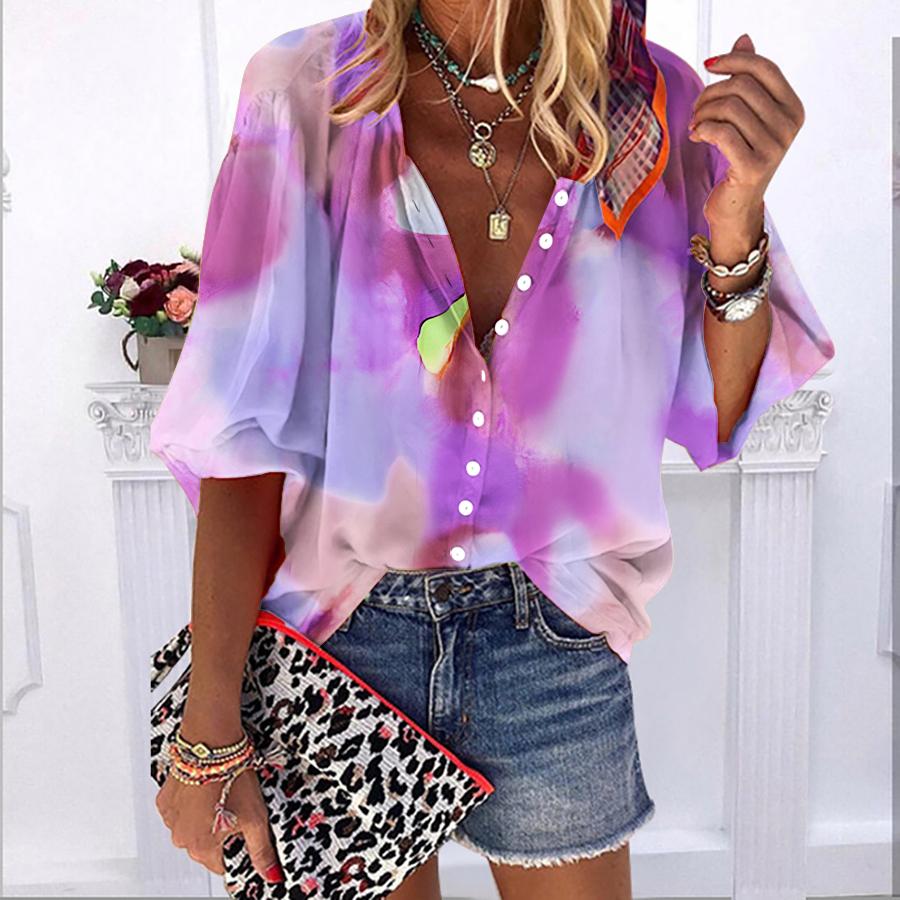 2023 Лето Осень Новые модные женские топы Многоцветный рендеринг с принтом и короткими — фото 6