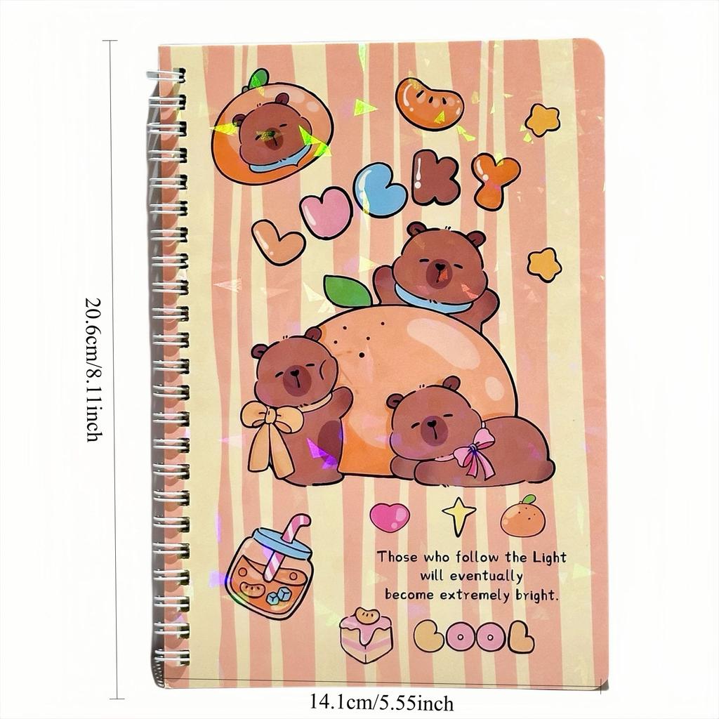 1Pc Capybara Coil Book Laser A5 High-value Horizontal Line Notebook Student Portable Stationery Holiday Gift Novelty Stationery Teacher Party Favors