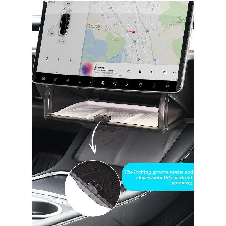 For Tesla Model 3 Y Highland Juniper 2016-2025 Hidden Screen Storage Magnetic Opening And Closing Hidden Large Space Storage Box