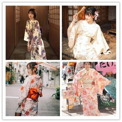 Women's Japanese Modified Furisode Kimono Yukata - Formal Traditional Wafuu Dress, Ideal for Photography, One Size Fits All.