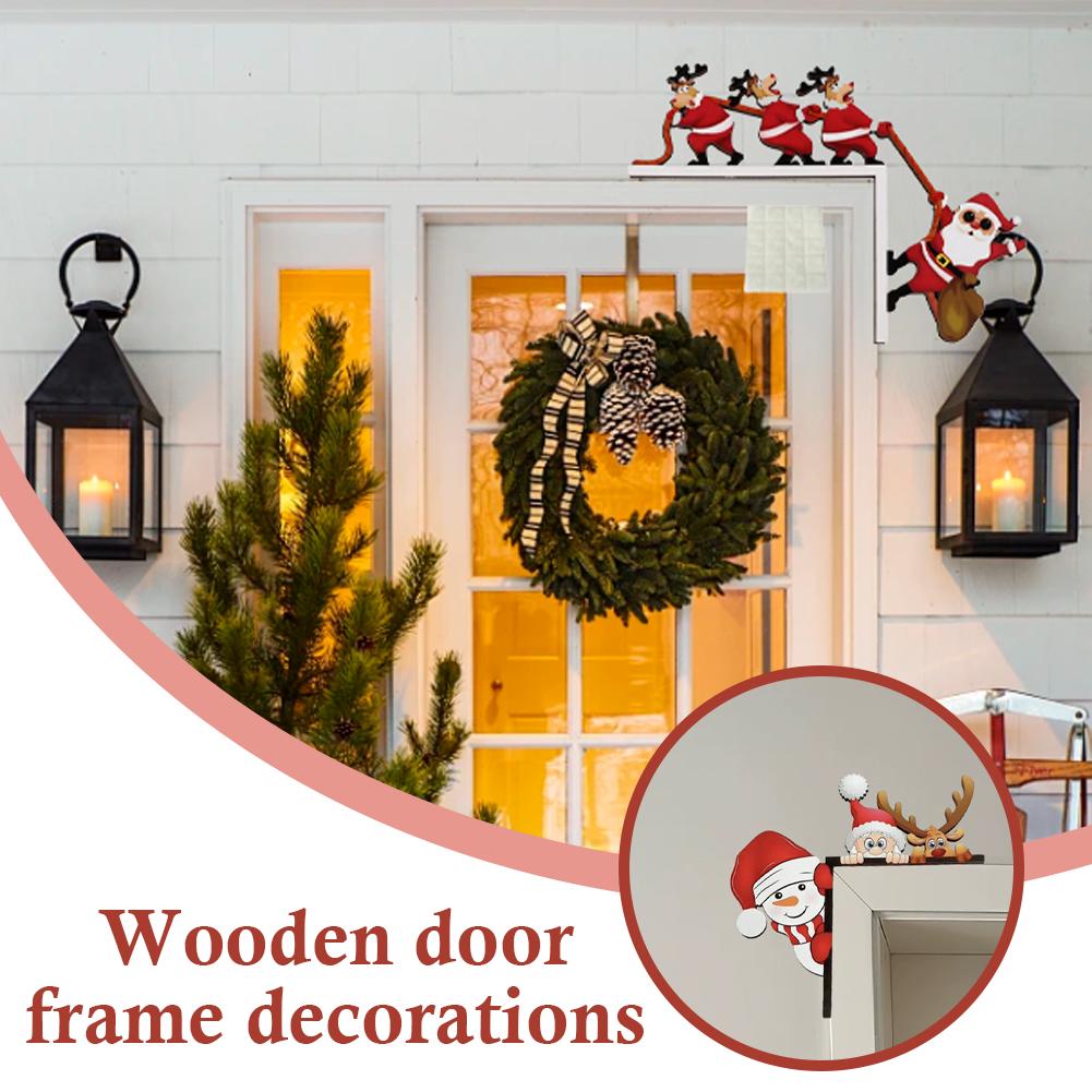 Versatile Decorative Uses Ornament Santa Claus Deer Wooden Door Frame Ornament for Holiday Atmosphere Ornament Easy To Install