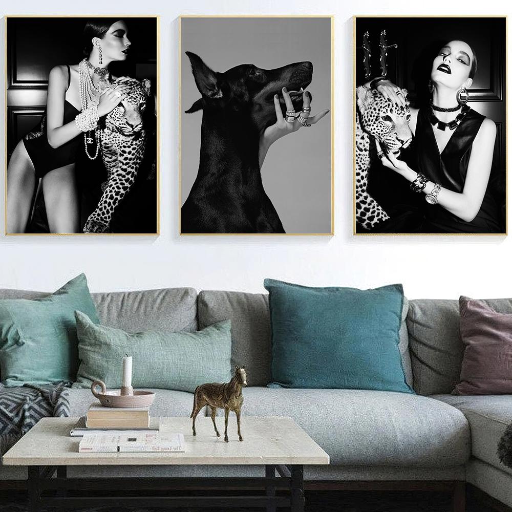 Fashion Star Dog Leopard Magazine Poster Black White Nordic Wall Art Pictures Canvas Painting Prints Living Room Home Decoration