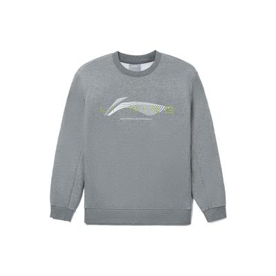 Li Ning Seria Lifestyle Sportowy Jednolity Kolor Polar Ciepły Nadruk Logo Okrągły Dekolt Bluza z Długim Rękawem Bluza Unisex Szary AWDRC25-3