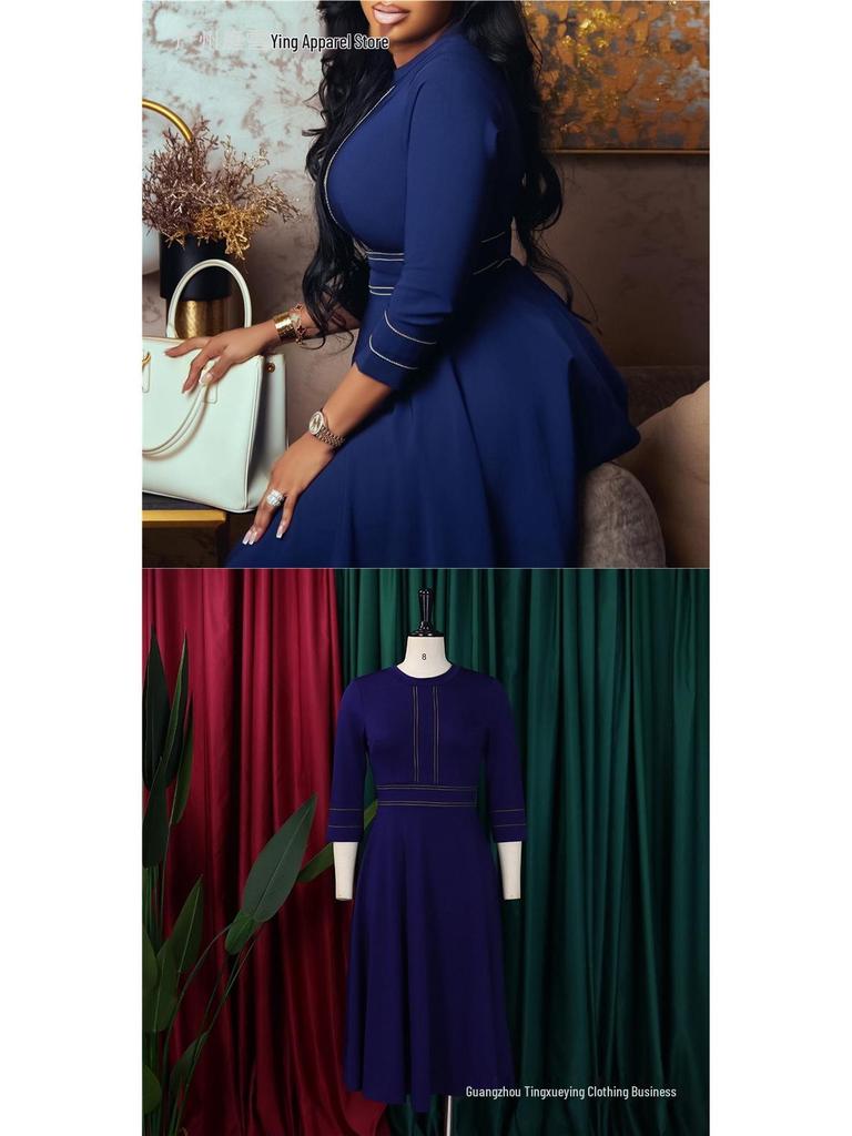 African Plus Size Women's Elegant Stand Collar Big Swing Dress