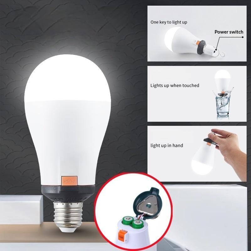 1Pcs E27 15W Energy Saving 18650 Battery Outdoor Lamp Led Automatic Charging Emergency Bulb Home Power Failure Backup Light