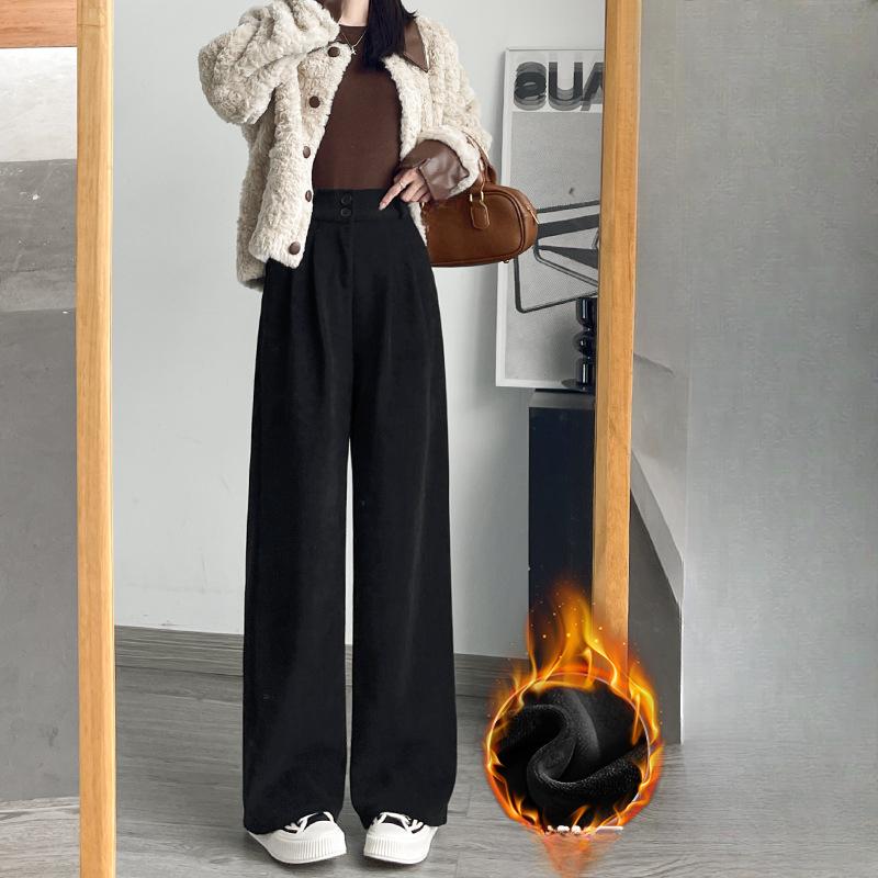 

Широкие брюки с высокой талией, прямые брюки, осень-зима, плюс, повседневные брюки из бархата, вельветовые брюки для женщин XL чёрный