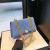 Fashionable Denim Women's Crossbody Bag Vintage Blue Quilted Chain Shoulder Bag