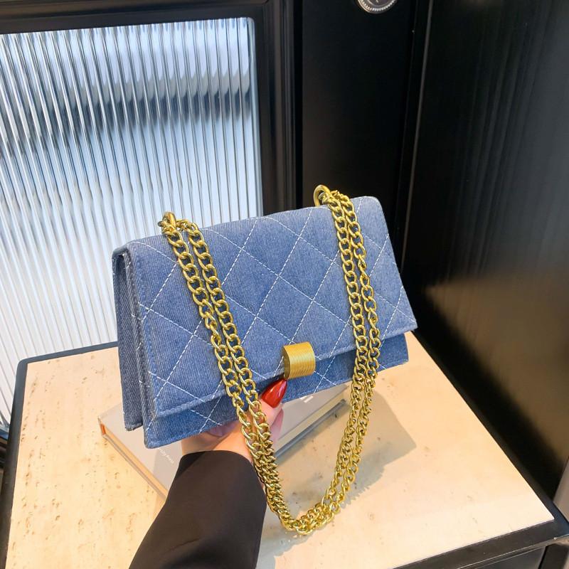 Fashionable Denim Women's Crossbody Bag Vintage Blue Quilted Chain Shoulder Bag