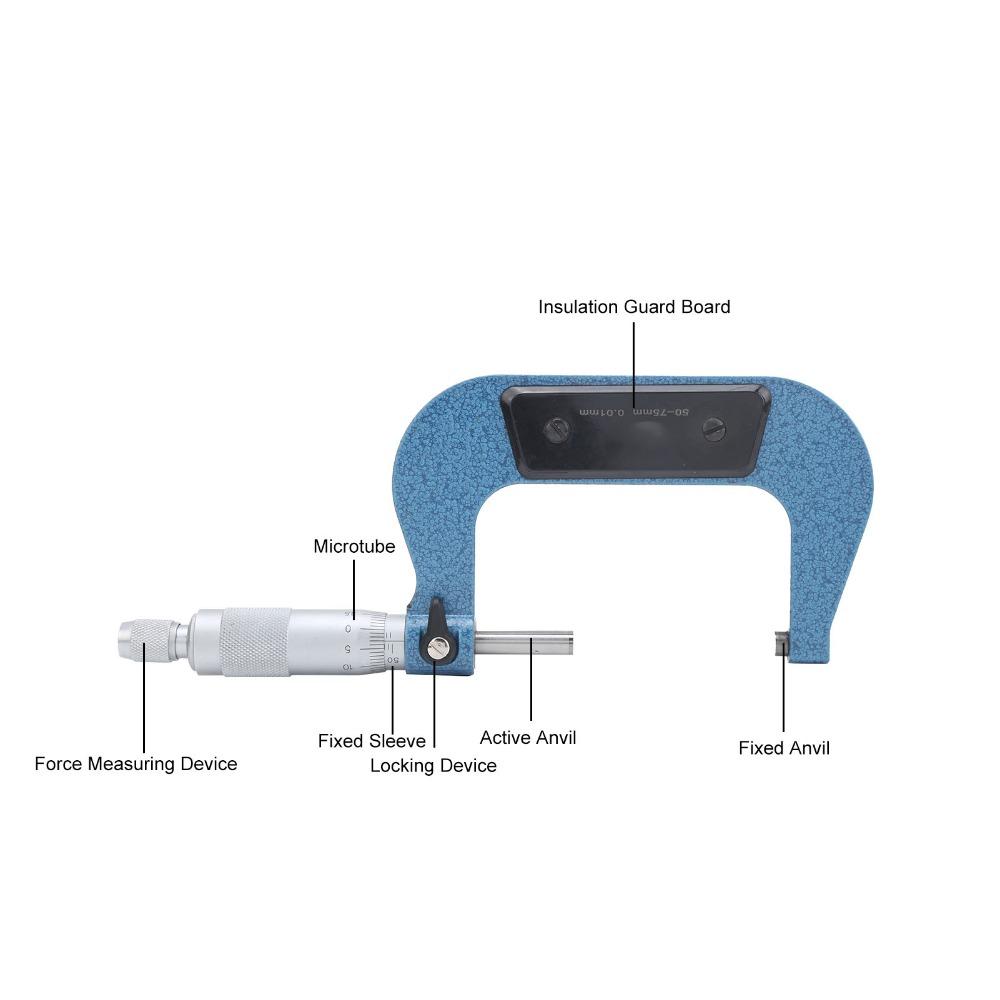 50-75mm Range Outside Micrometer 0.01mm Graduation Machinist Tool Micrometer Measuring Diameter