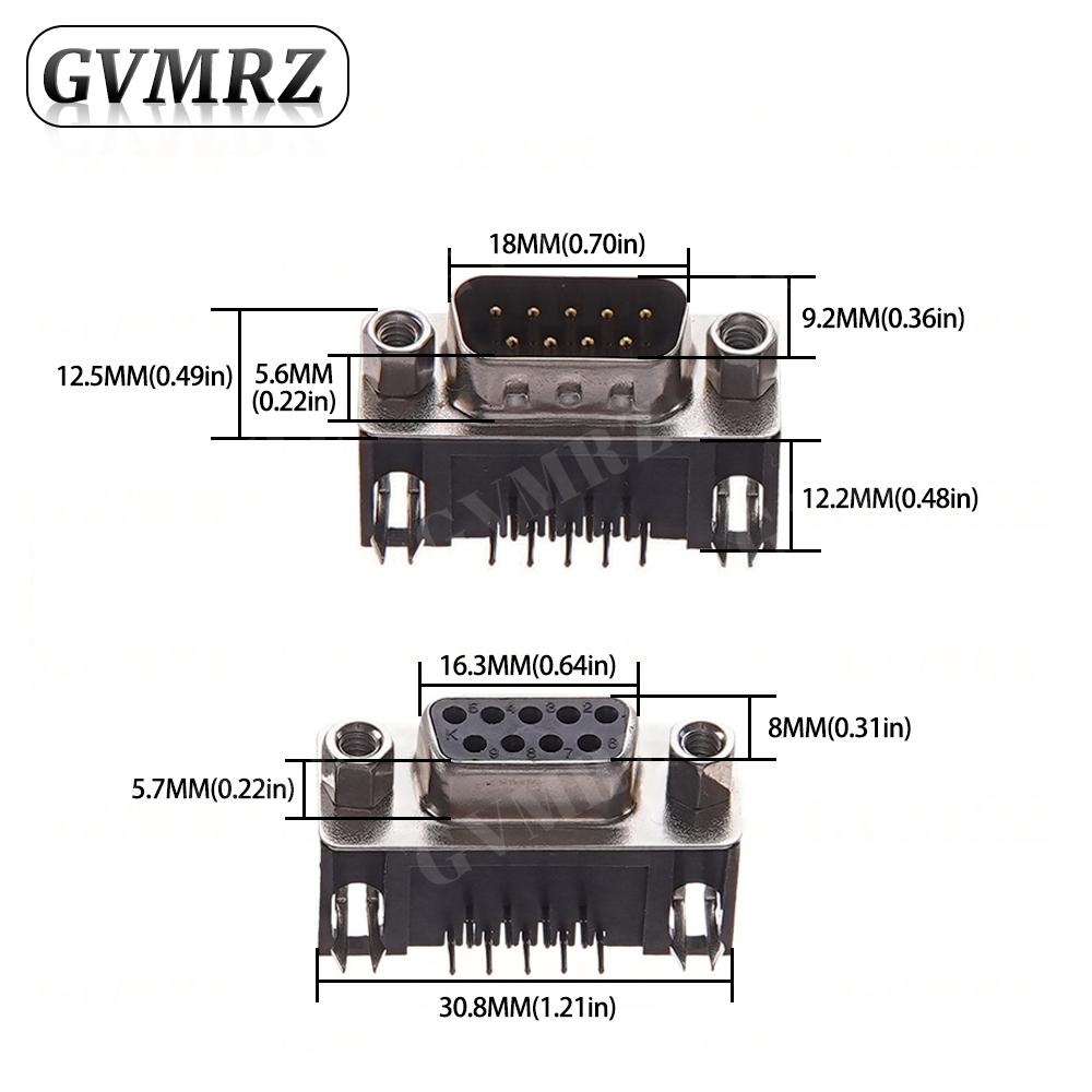 5PCS DR9 DR15 DR25 Female Male PCB Mount D-Sub PCB Connector RS232 Connector 90-degree Bent Needle DB9 DB15