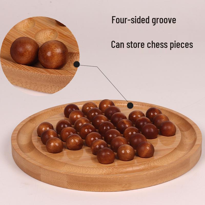 Wooden Peg Solitaire Educational Toy for Kids - Diamond Chess Game