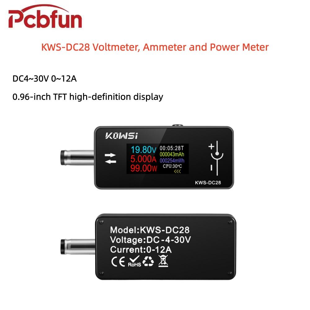 KWS-DC28 Voltmeter, Amperemeter und Leistungsmesser DC 4–30V, 0–12A 0,96-Zoll TFT HD-Display Handy-Ladetester