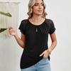 2024 Summer Lace Short Sleeve Loose Blouse for Women Fashion Solid Round Neck Casual Shirt Women Tops Elegant Simple Plus Size Female Blouses 24314