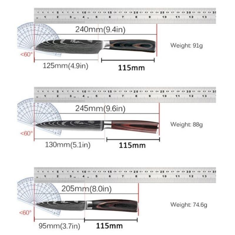 Kitchen Fruit Knife Set 3pcs Damascus Steel Pattern Knives Sets Cleaver Paring Santoku Slicing Utility Knife