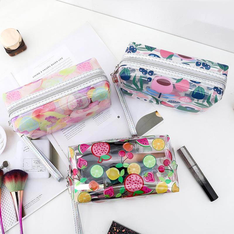 Storage Organizer Pvc Transparent Wash Bags Fruit Printed Cosmetic Pouch Large Travel Cosmetics Storage Makeup Accessory