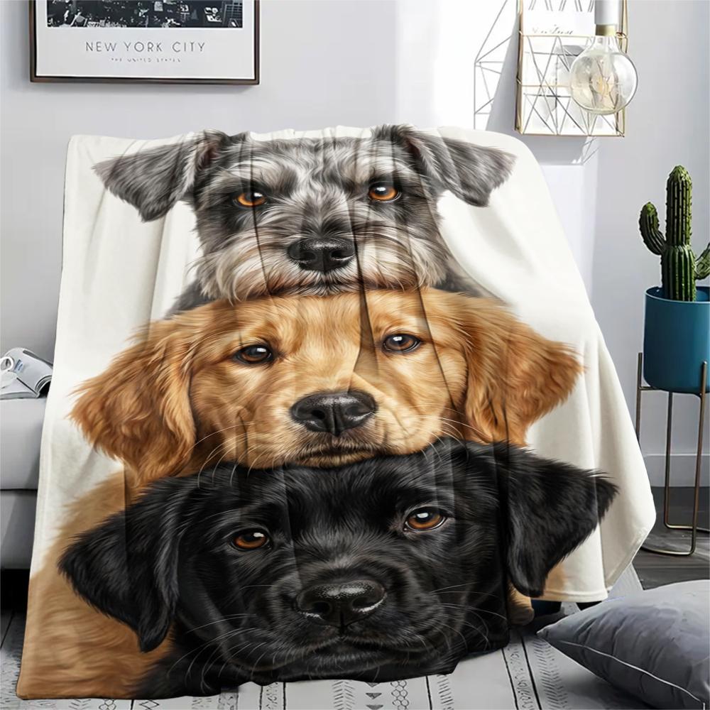 1Pc Three Puppies Print Flannel Blanket, High quality Comfortable for All Seasons, Home Decor, Warmth and Comfort, Perfect for Christmas Gifts W139