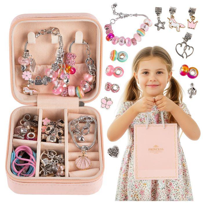Coffret De Création De Bijoux Charms Pour Enfants Avec Perles, 3 Bracelets, 3 Colliers, Boîte Et Sac Cadeau (KP2617)