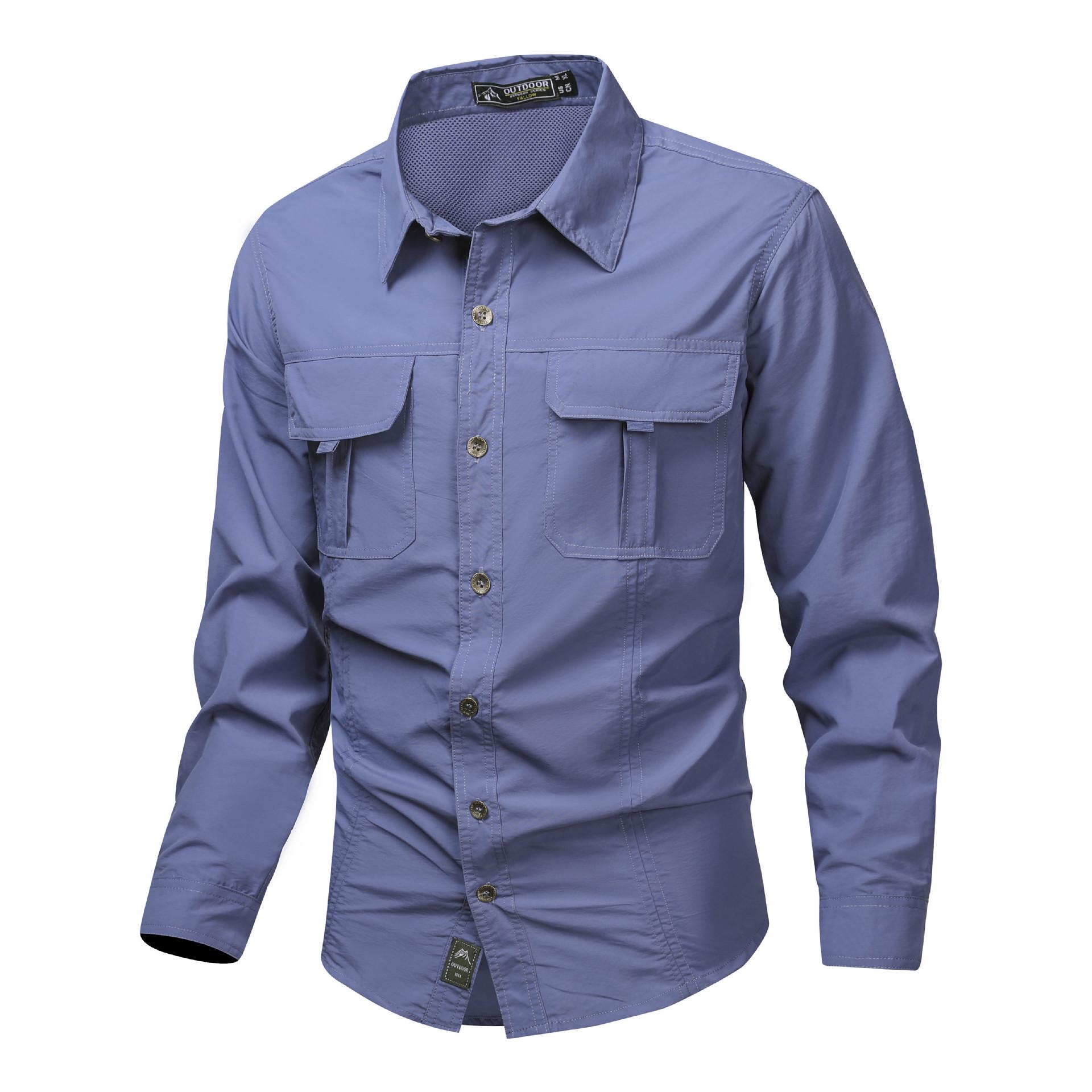 

Quick-Dry Casual Long Sleeve Work Shirt - Solid Color, Lightweight Outdoor Top M