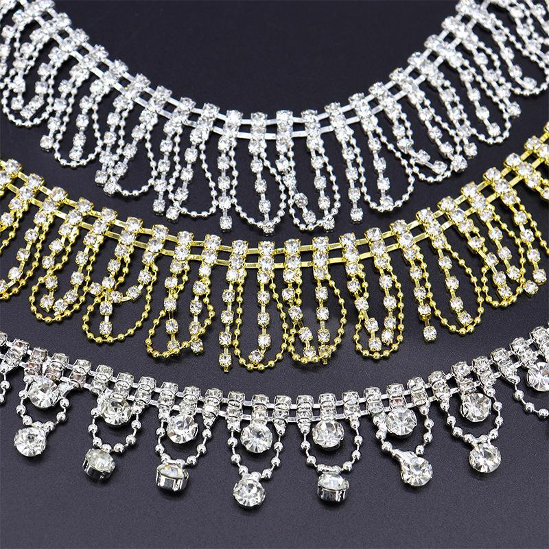 Gold Rhinestone Tassel Chain for DIY Handmade Decorative Clothing Accessories