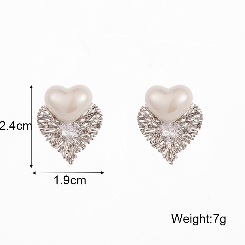 Metal Wing Heart Imitation Pearl Geometry Stud Earrings For Women Jewelry Simple Wedding Christmas Girl Gift Jewelry