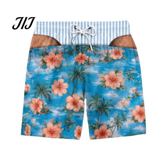Regalo Scherzo Festivo per Uomini Pantaloncini a Fondo Hairy Grande, a Strisce da Spiaggia con Bandiera USA, Mutande Scherzose per Addio al Celibato, Costumi da Bagno Divertenti Estivi