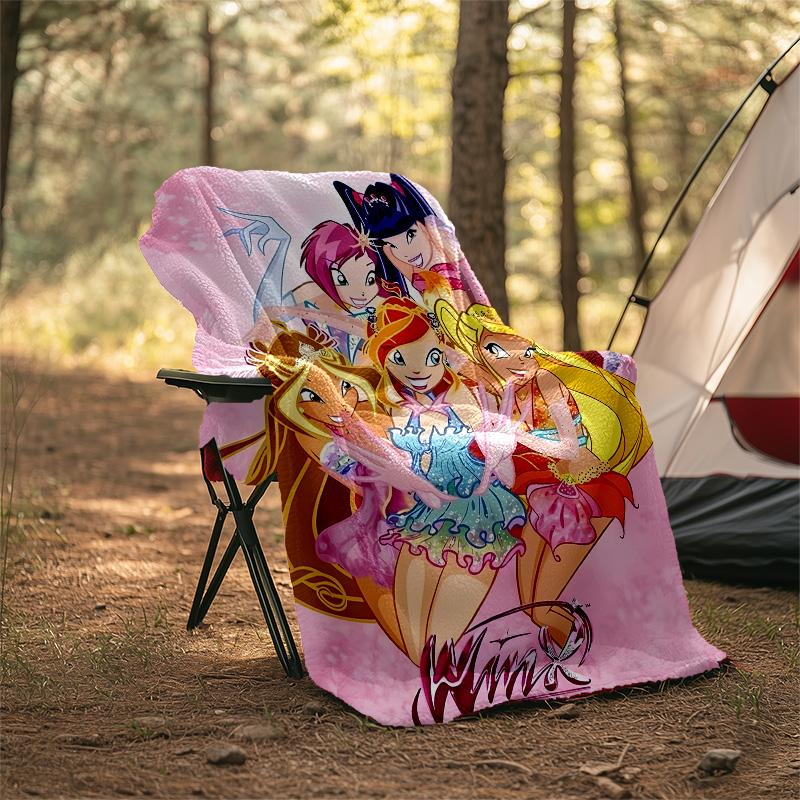 1pc W-Winx Club Theme Blanket - Digital Print, Polyester, Cozy for All Seasons, Perfect for Outdoor, and Travel