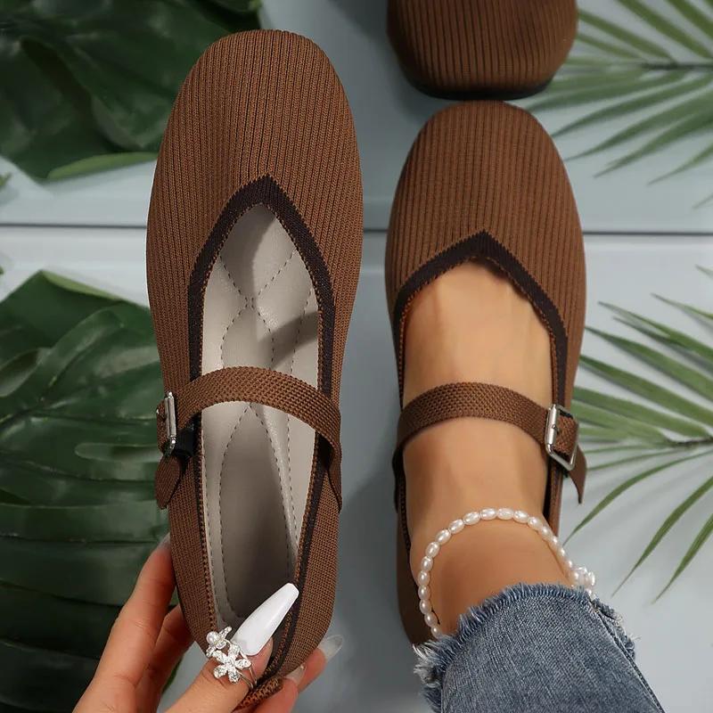 Seasons Women's Shoes Elegant Ballet Flats Fashion Pumps Buckle Strap Mary Jane Shoes Knitted Fabric Casual Shoes Ladies Loafers