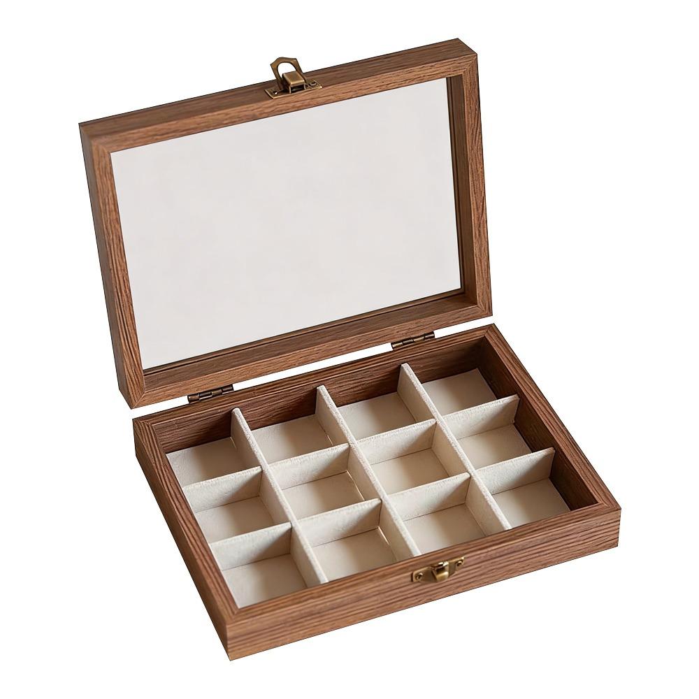 Walnut Color Jewelry Storage Box Dust-proof Design Velvet Material Ring Storage Box Vintage Style Light Luxury Packaging