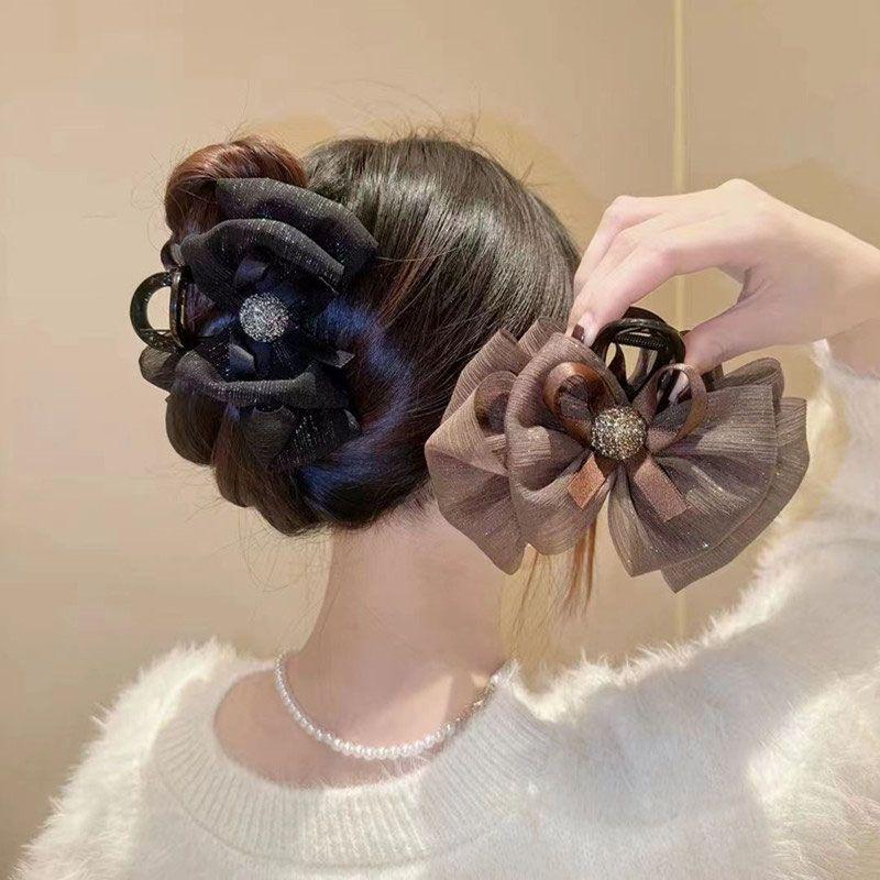 

Korean Rhinestone Bow Seersucker Hair Clip for Women - Updo Claw Clip Hairpin