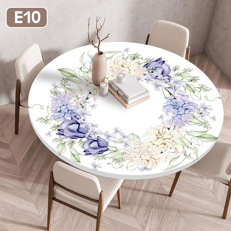 Floral Printed Tablecloth Round Elastic Fitted Edged Dining Table Cloth Waterproof Outdoor Picnic Coffee Tea Table Cover