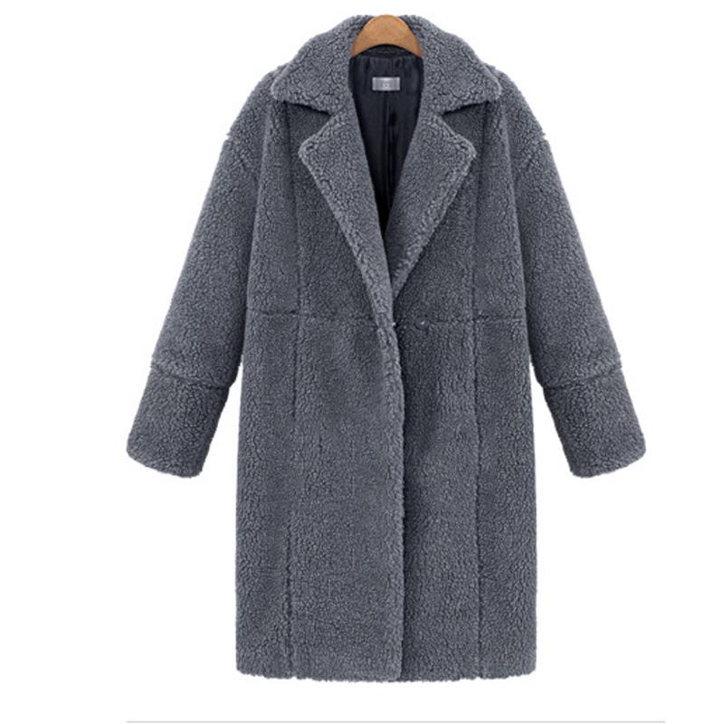 European and American Winter Women's Clothing Fleece Solid Color Medium and Long Woolen Coat Thickened Coat