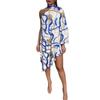 Sexy Ruffled Print One-sleeved Off-the-shoulder Dress