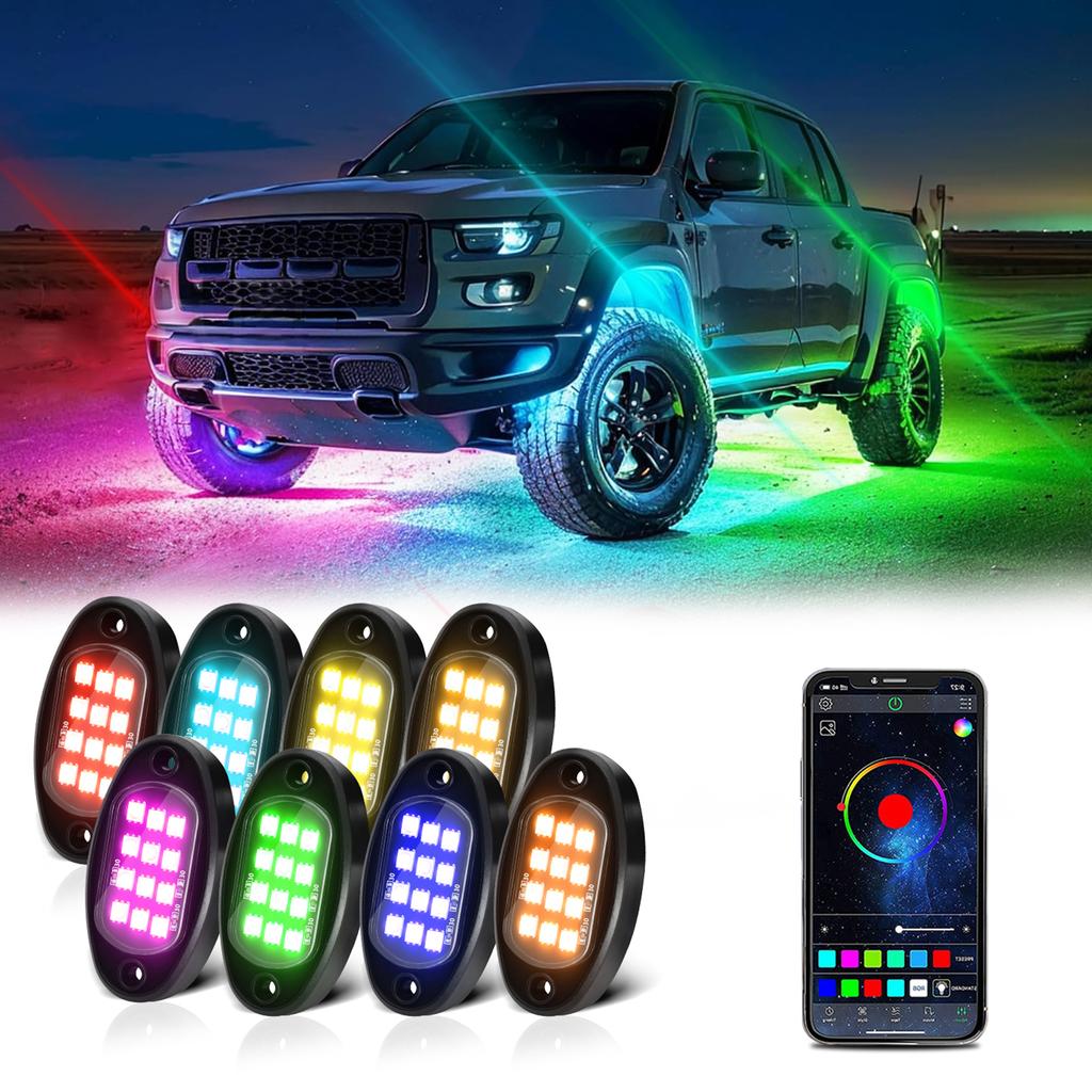 8 Pods Trail Rig Lamp LED Rock Lights Underglow Lights for Truck Pickups Cars ATV UTV SUV Auto Accessories
