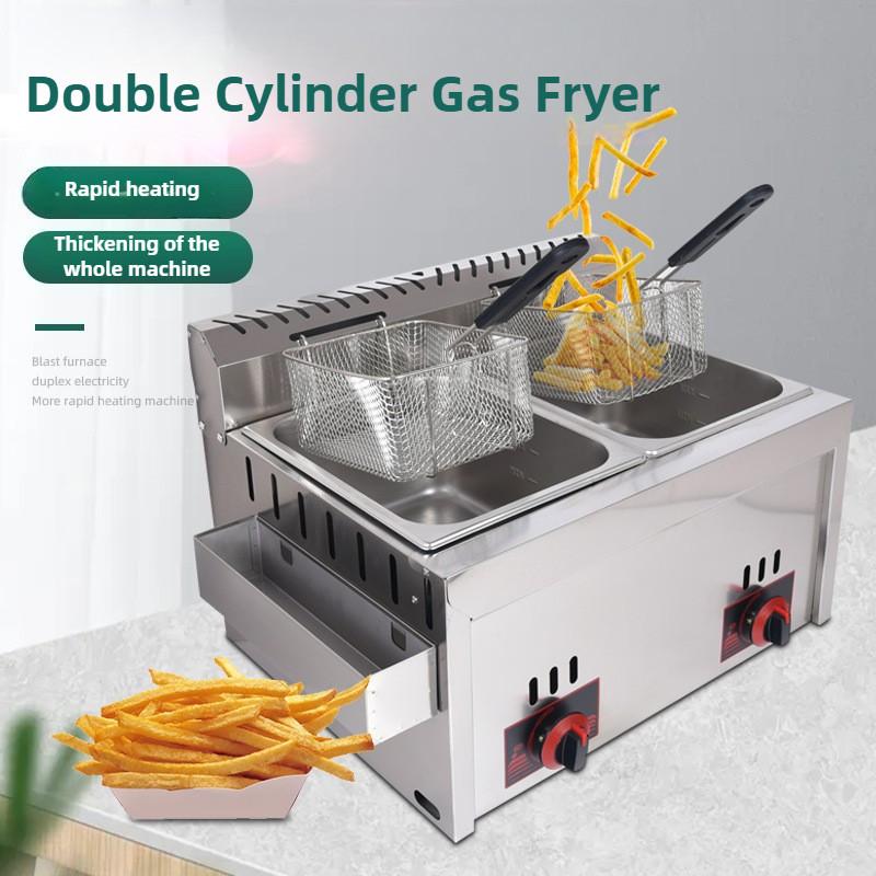 Large Capacity French Fryer Stall Fried Chicken Stove Commercial Gas Frying Machine Double Cylinder Deep Fryer