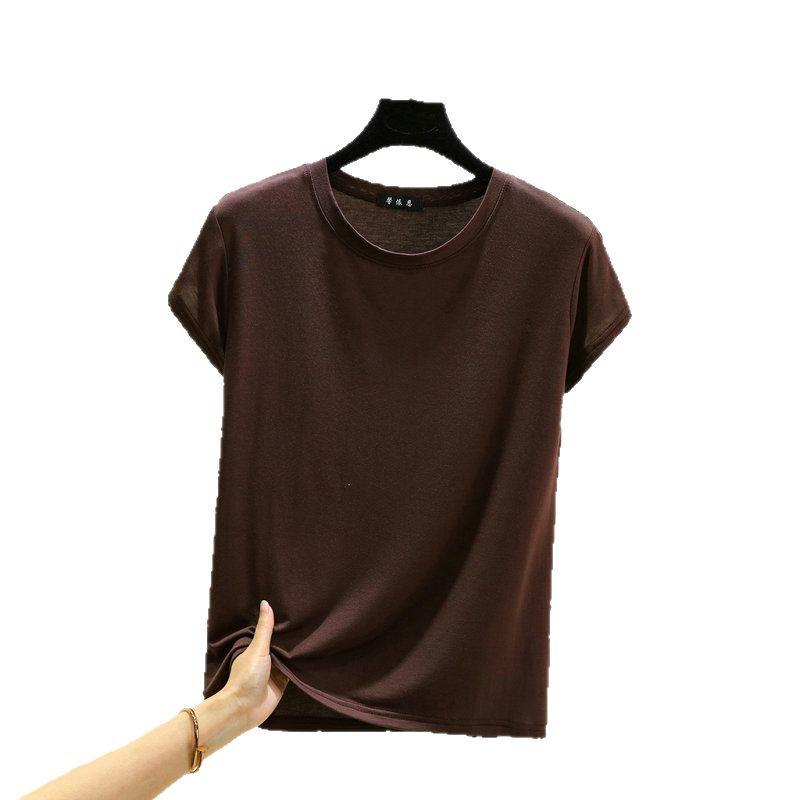 Plus Size Women's Slim Fit Solid Crew Neck Modal T-Shirt - Korean Style Summer Top