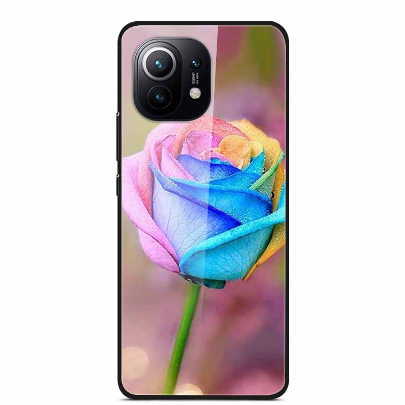Glass Back Cover For Xiaomi 11 Lite 5G NE Case Soft Edge Hard Tempered Glass Case For Xiaomi Mi 11 Lite 5G NE Phone Case Coque