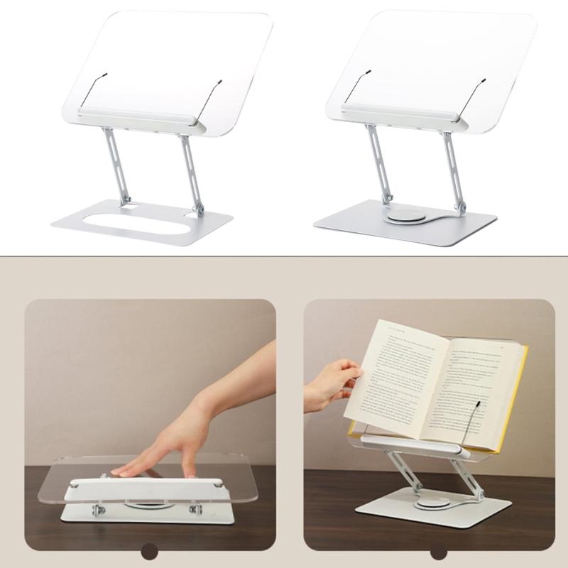 Ergonomic Acrylic Book Stand Height Adjustable and Angle for Reading Study and Cooking Foldable Portable Design