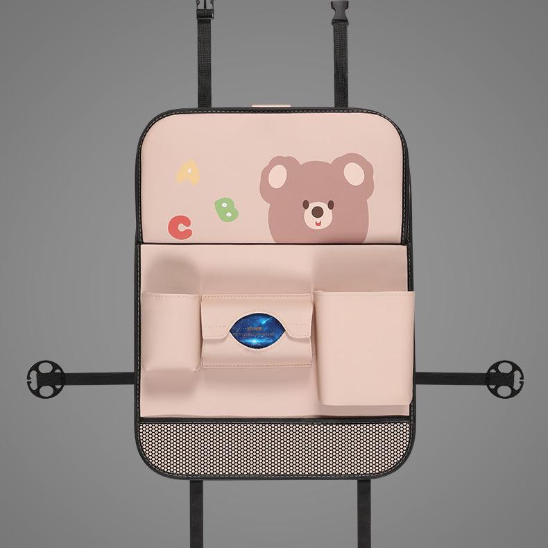Cartoon Car Seat Back Organizer & Kick Mat with Leather Finish