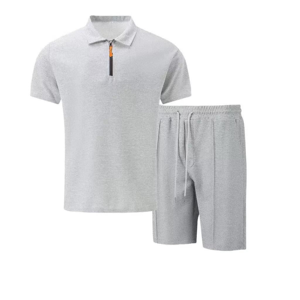 Mens Casual Polo Shirt Shorts Set Summer Breathable