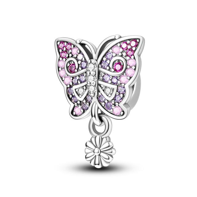 925 Sterling Silver Travel Charms Owl Butterfly Bead Lovely Colorful Pet Pendant Fit Original New Bracelet Diy Women Jewelry