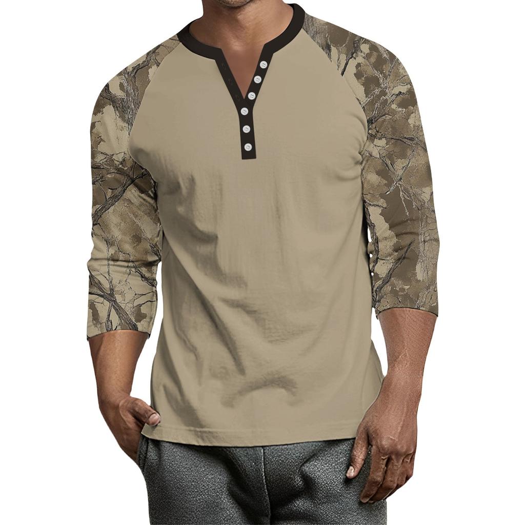Top Masculino de Manga 3/4 Raglan Contrastante com Botões