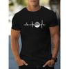 Men's ECG & Moon Print Cotton T-Shirt - Casual, Breathable Crew Neck Tee for Casual Attire