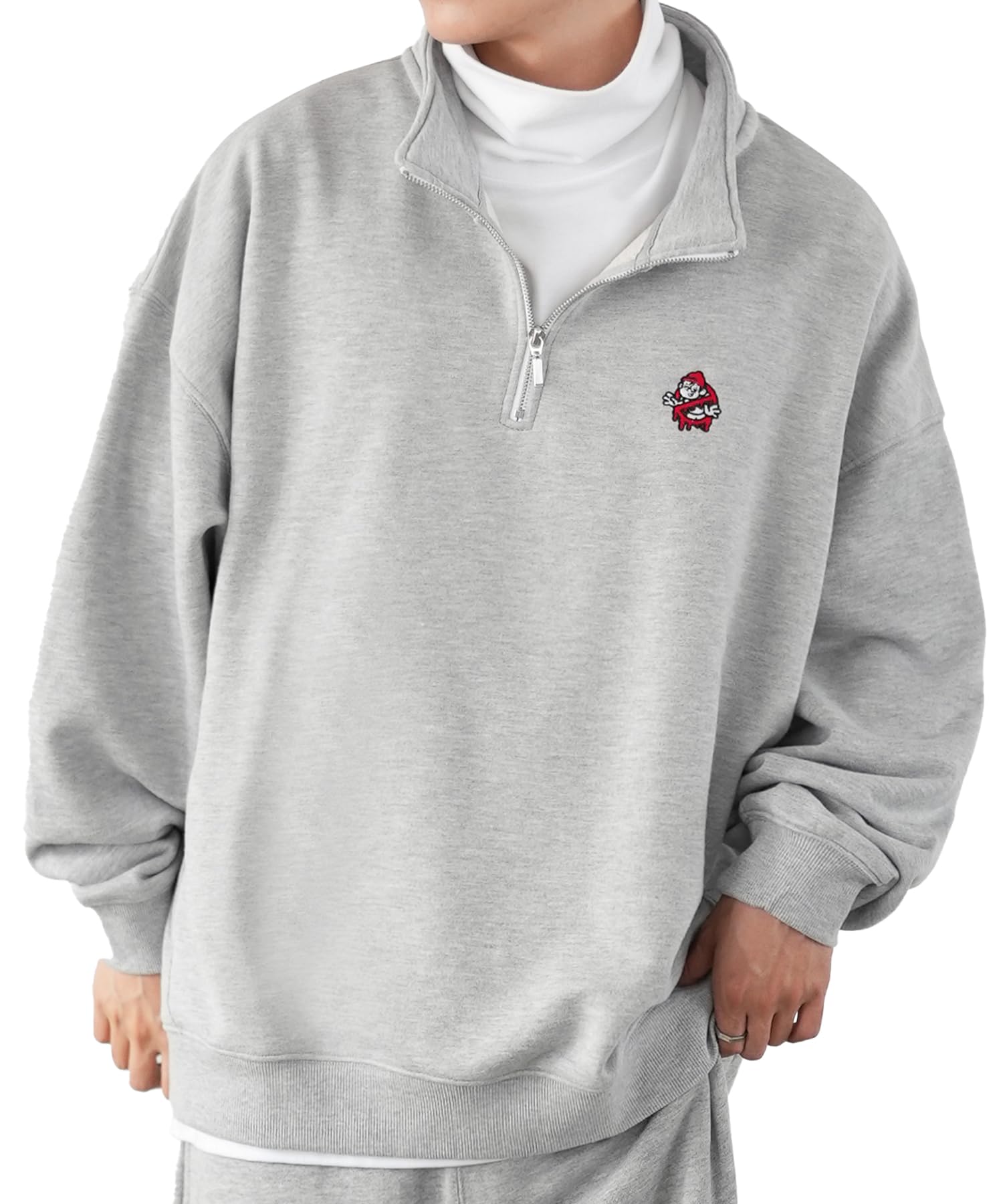 

IMPROMES SIDEWAY STANCE Men s Half-Zip Fleece Sweatshirt with Embroidered One-Point Design, 70220, Heather Gray