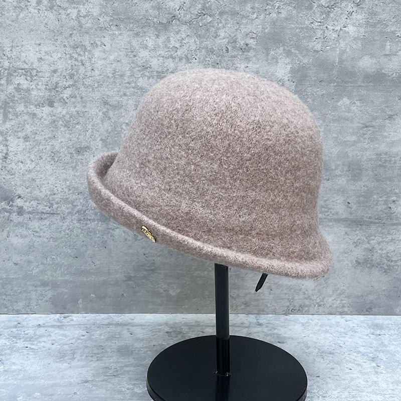 Elegant And Comfortable Warm Wool Bucket Hat Women'S Autumn And Winter Modified Face Curling Top Hat Versatile Age Reducing Korean Version Hat