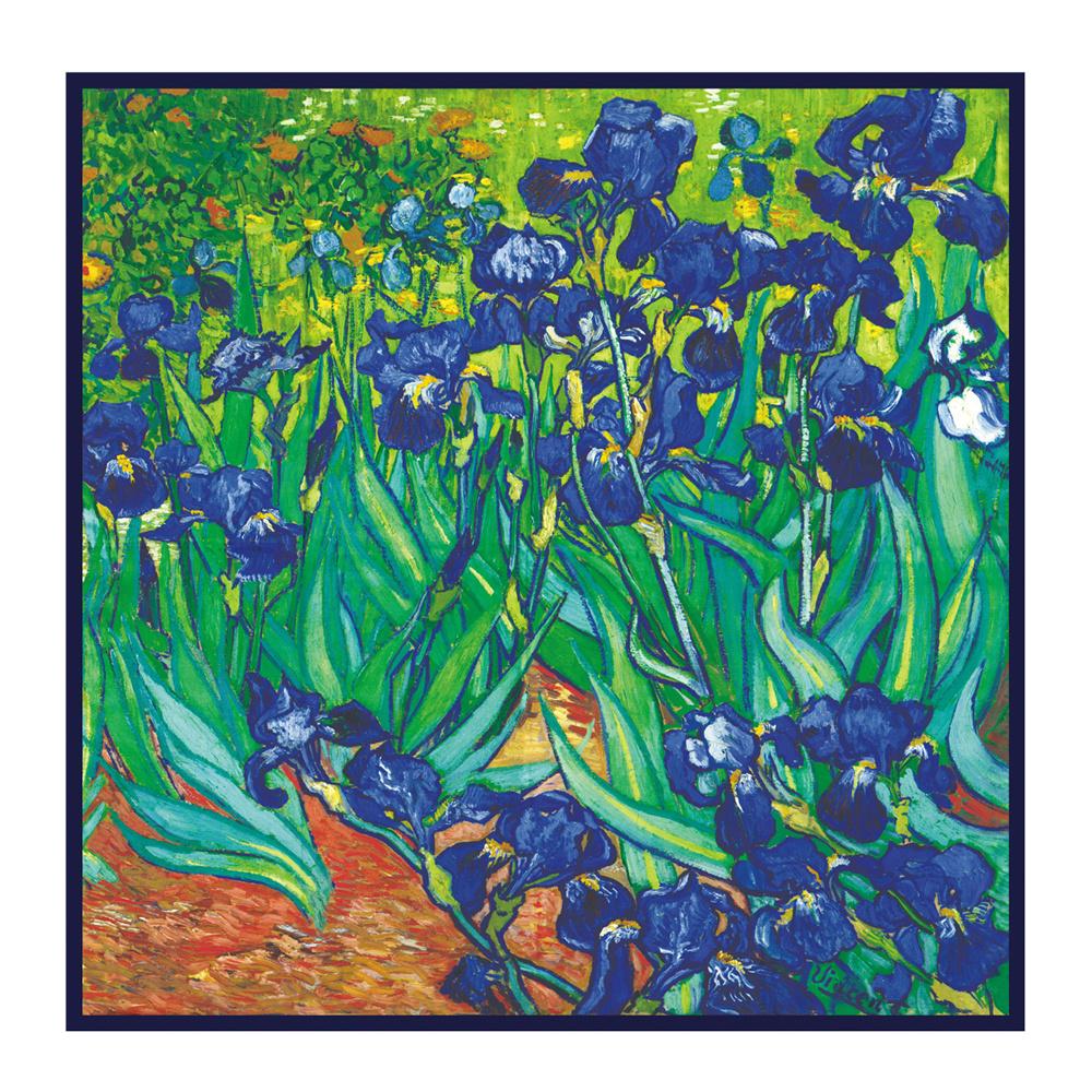 Silk Scarf Women Oil Painting Square Scarves Head Echarpes Silk Foulards Femme Wraps Beach Shawls Bandana Lady Hijabs 90CM